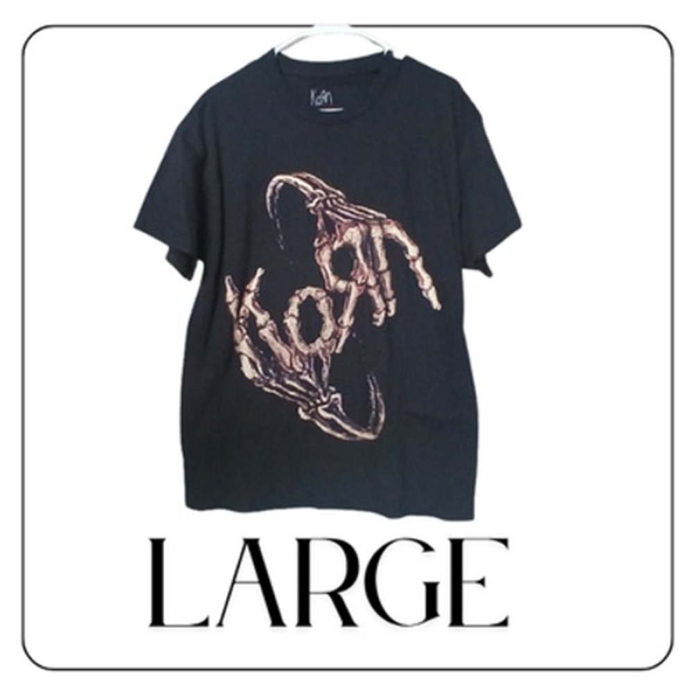 Korn Shirt Mens Large Black Skeleton Logo Graphic Rock Band Tee Short Sleeve